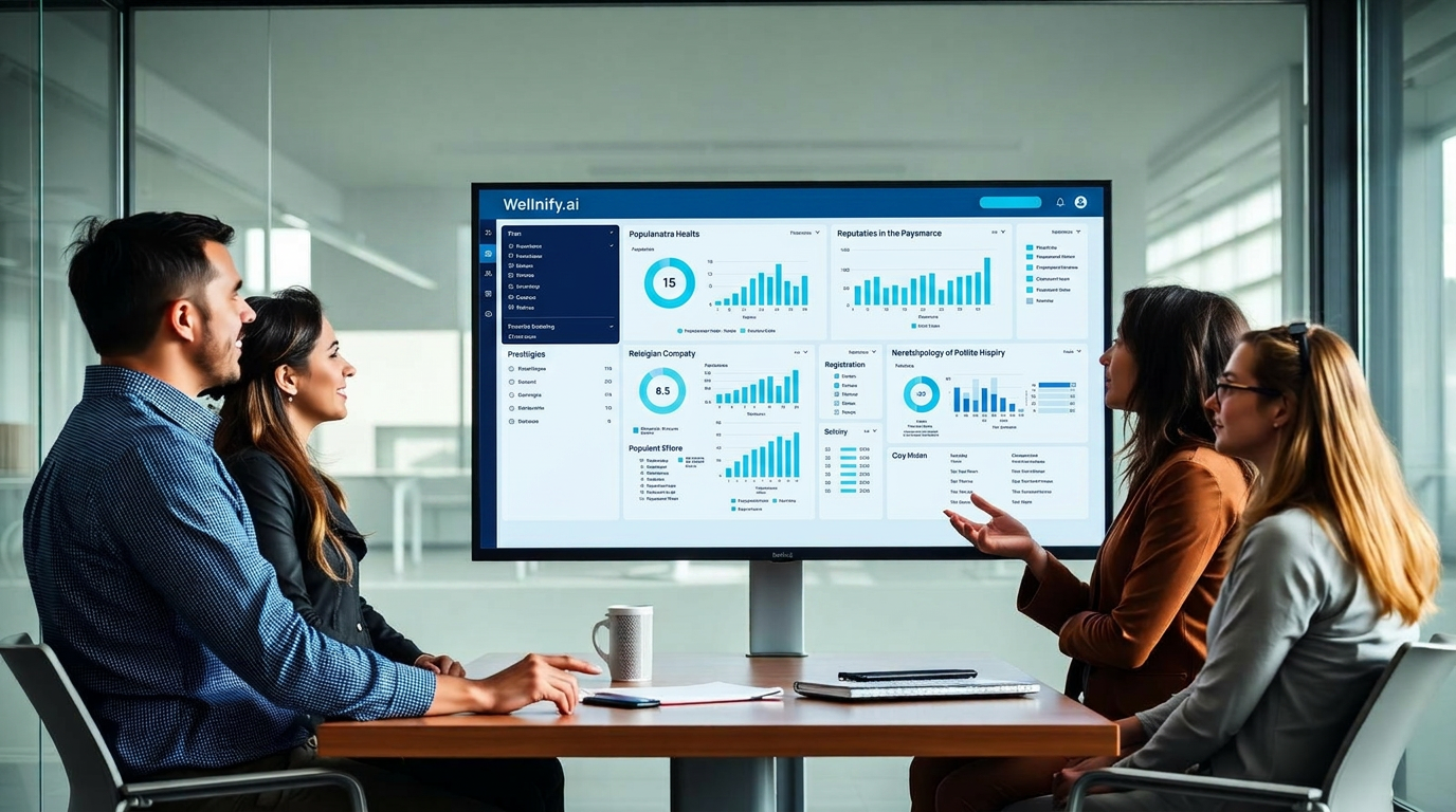 Wellnify.ai population health dashboard showing engagement and outcomes data for government health systems