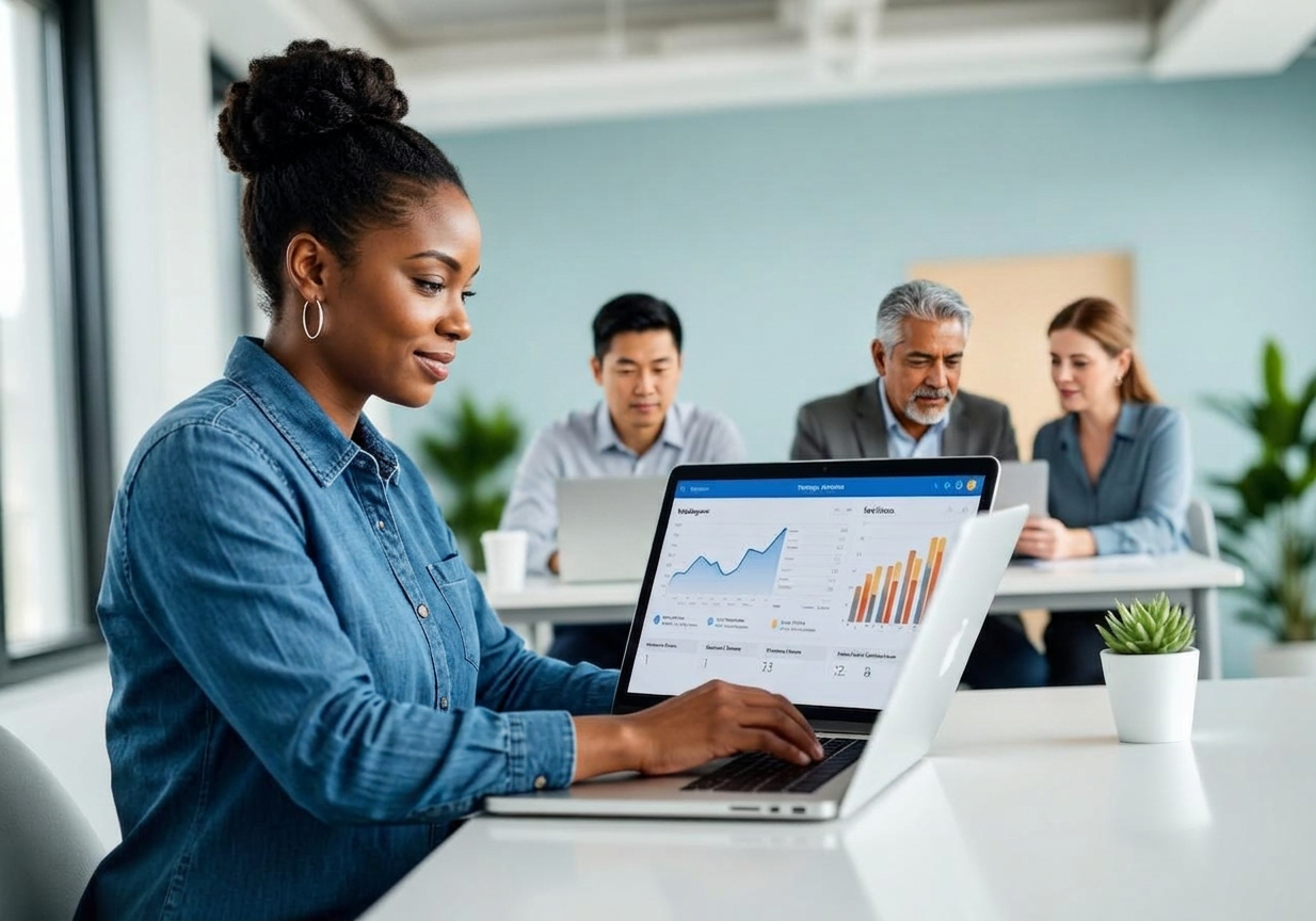 Care team member reviewing a wellness analytics dashboard