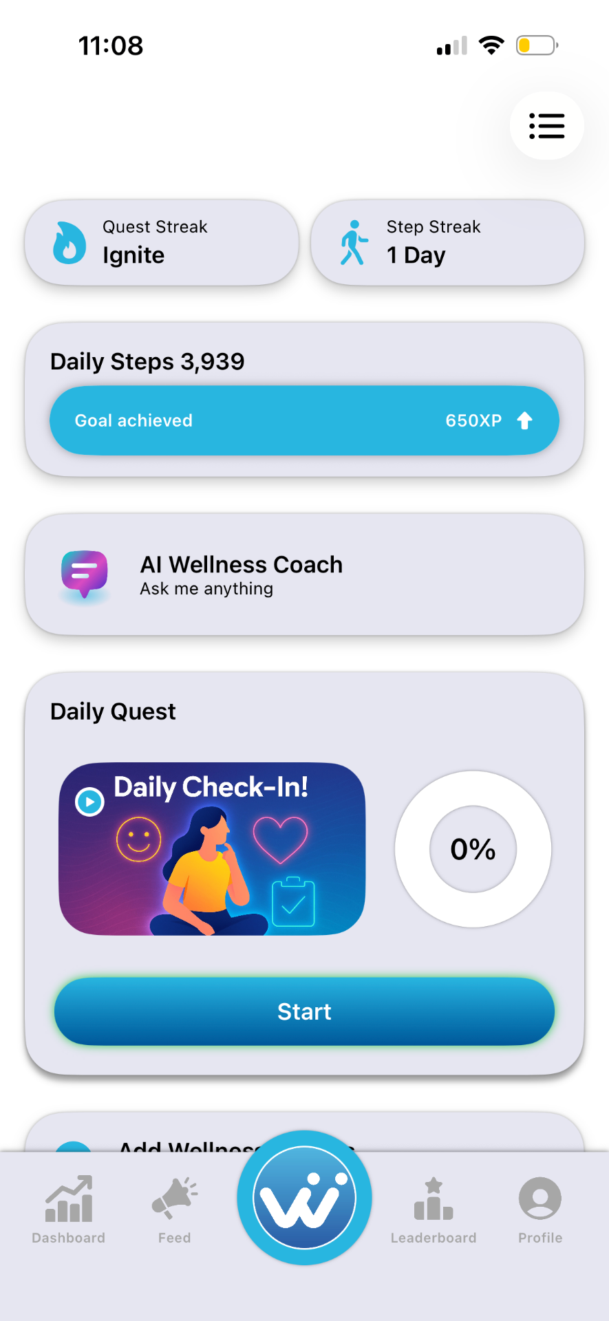 Standard light-mode version of the Wellnify.ai app